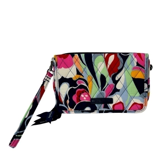 Vera Bradley Handbags - Vera Bradley RFID 3-in-1 Crossbody Wallet Mod Paisley Navy/Mint/Pink NWOT